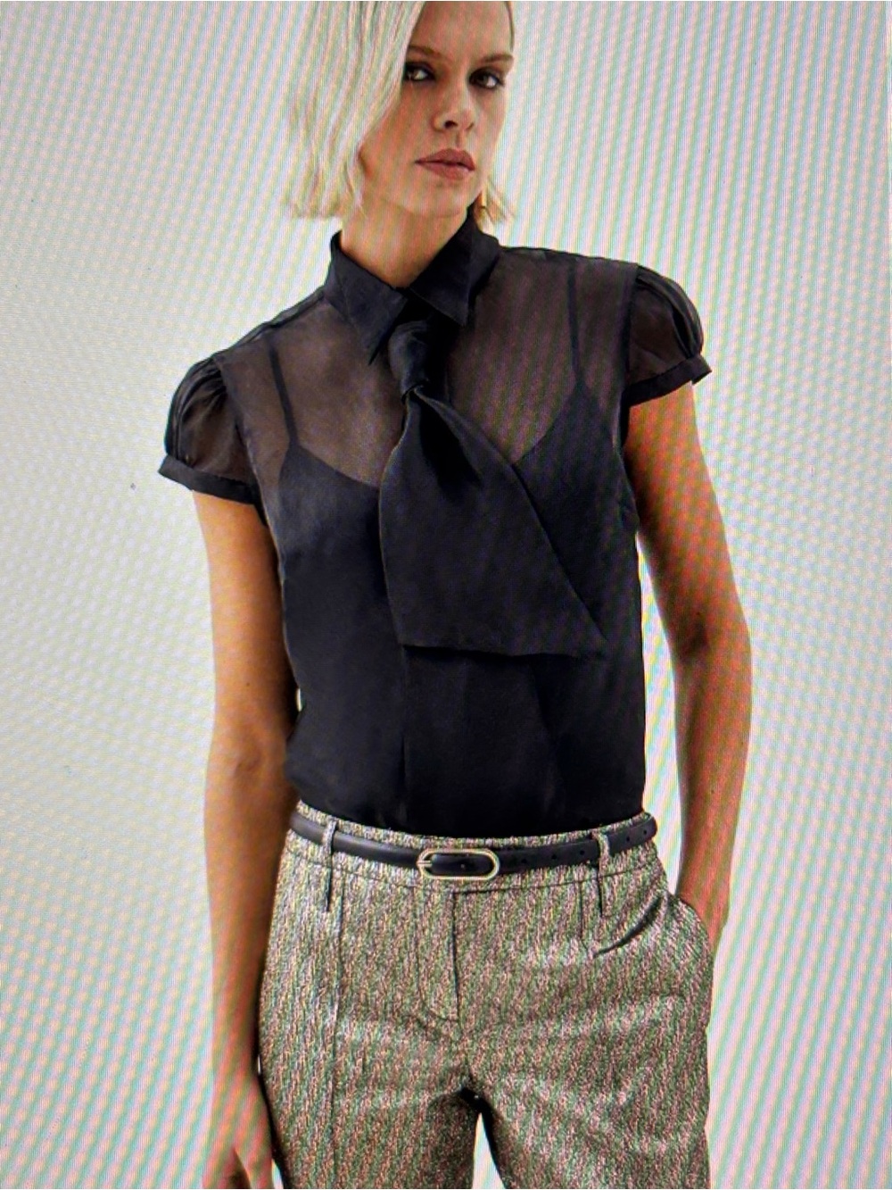 Karen Millen Black Sheer Cap Sleeve Blouse